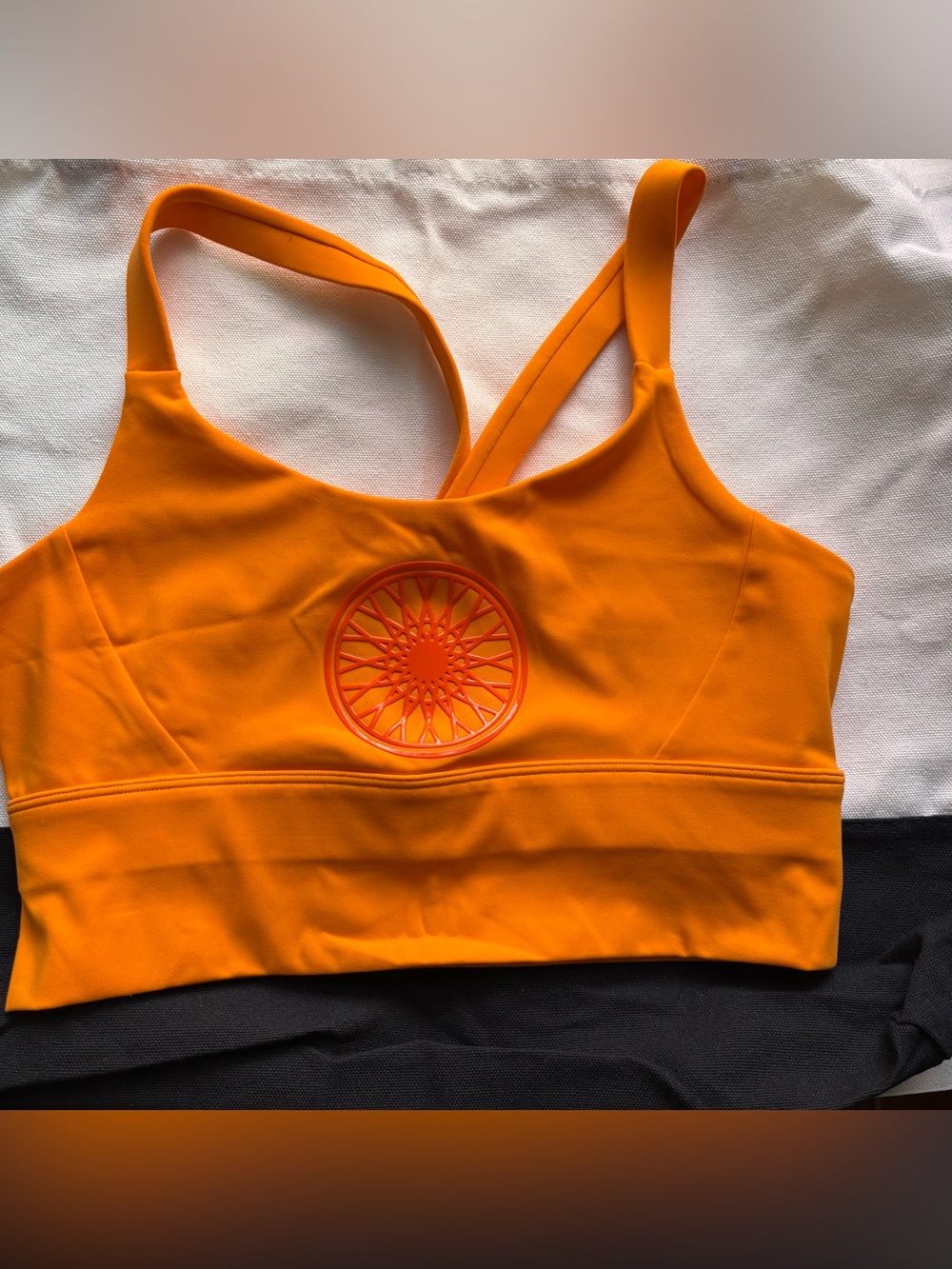 soulcycle Orange Cross-Back Sports Bra with Medallion